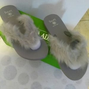 Grey fury flip flops